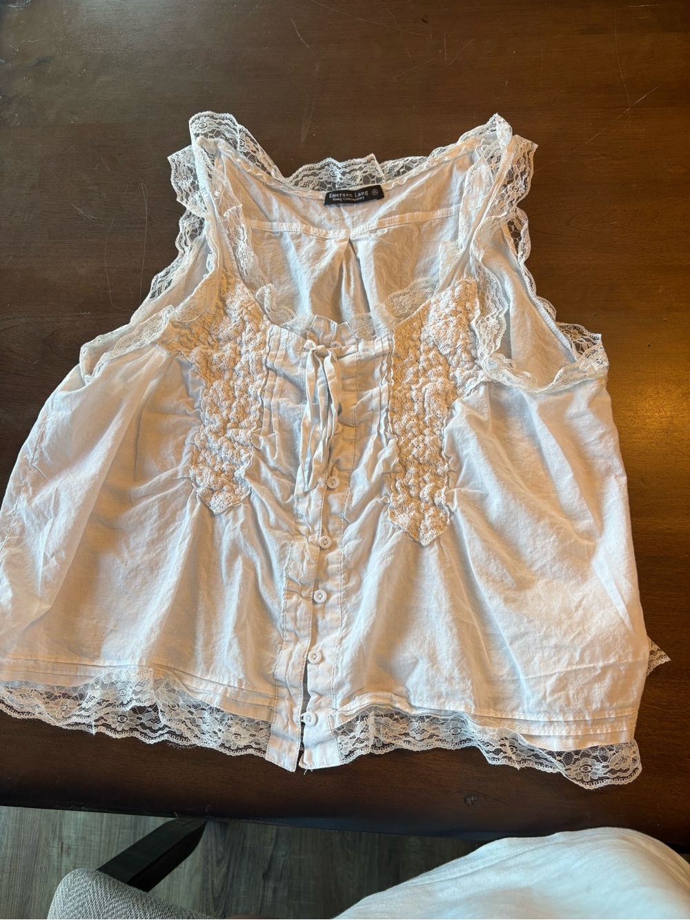 Cupio White Lace-Trim Button Front Camisole